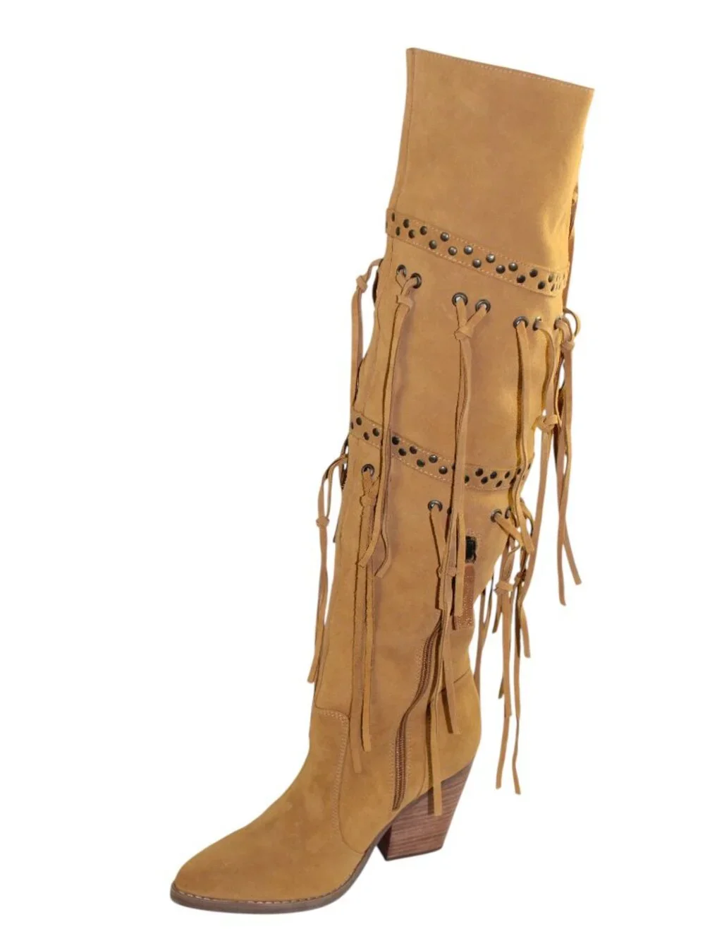Dingo Witchy Woman Camel Suede Fringe Over the Knee Boots Size 7